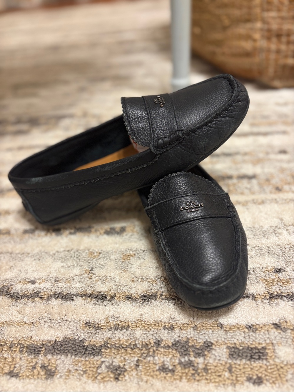 Coach | Black Odette black pebbled leather driving moccasins women’s size 9.5